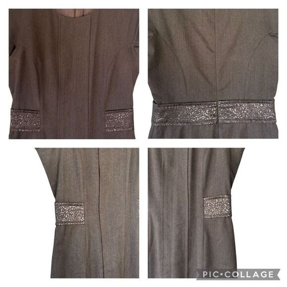 Etro Italy Brown Classic Sheath Dress Wool Floral Brocade Trim Waist Size 46/10 - Picture 7 of 12